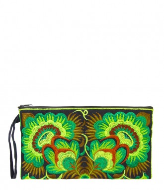 Clutch - Boho Style, trendige Hippie-Fashion, bestickt, grün