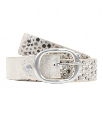 Damen Gürtel - Nieten, Glanz beige