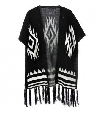 Damen Poncho - Ethno, schwarz