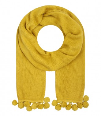 Damen Winterschal - Bommel, senfgelb