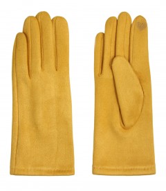 Einfarbige Damen Handschuhe, gelb