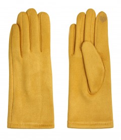 Einfarbige Damen Handschuhe, gelb