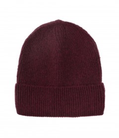 Damen Basic Strick Mütze, weinrot